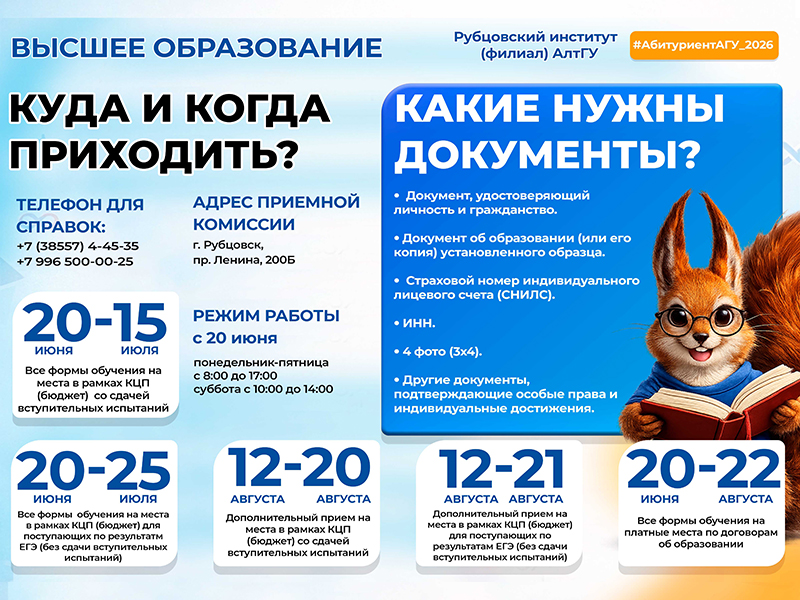 Поступление в Рубцовский институт (филиал) АлтГУ: всё о приёме на высшее образование